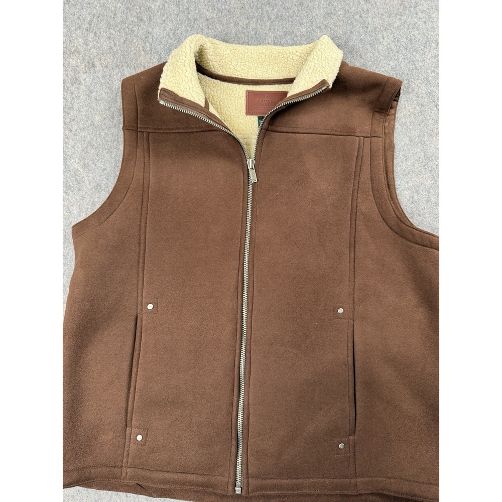 Lauren Ralph Lauren Original Dry Goods Faux Suede Vest Brown w/Sherpa Sz P/S - Picture 2 of 7